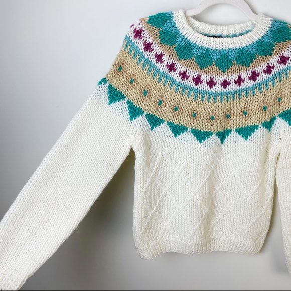 Vintage Chunky Knit Fair Isle Grandma Sweater - Picture 4 of 6